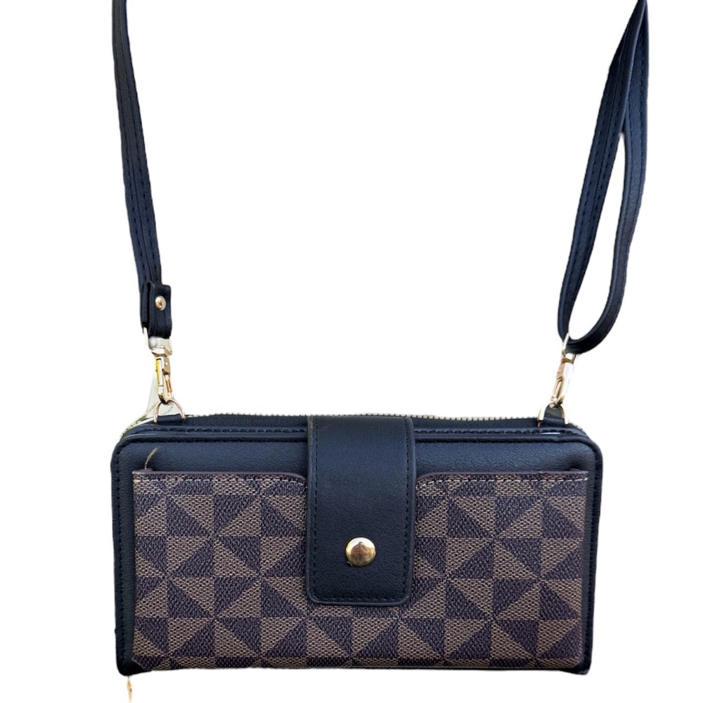 Chic Unlimited Elegant Pattern Brown Black Wallet Mini Crossbody Bag Purse 7.5X4